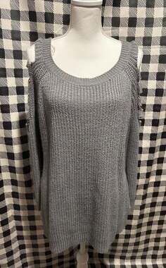 Women's Grey Cold Shoulder Ladder Sleeve Tunic Knit Sweater Size 2X